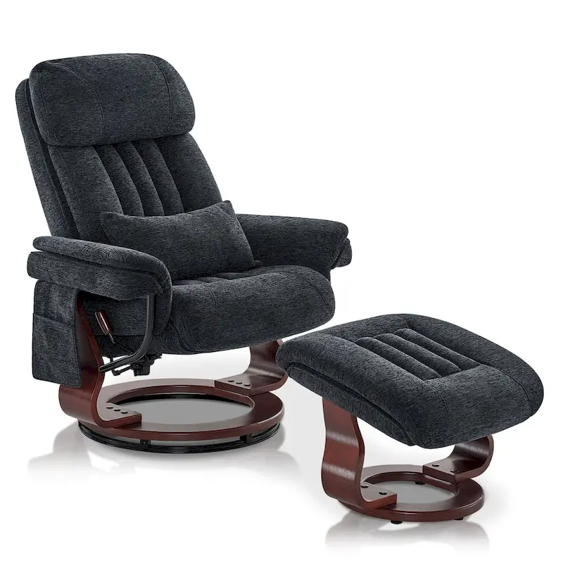 Swivel Recliner with Ottoman, Leisure Office Chair, Ergonomic Lounge chair, Chenille Fabric 4687