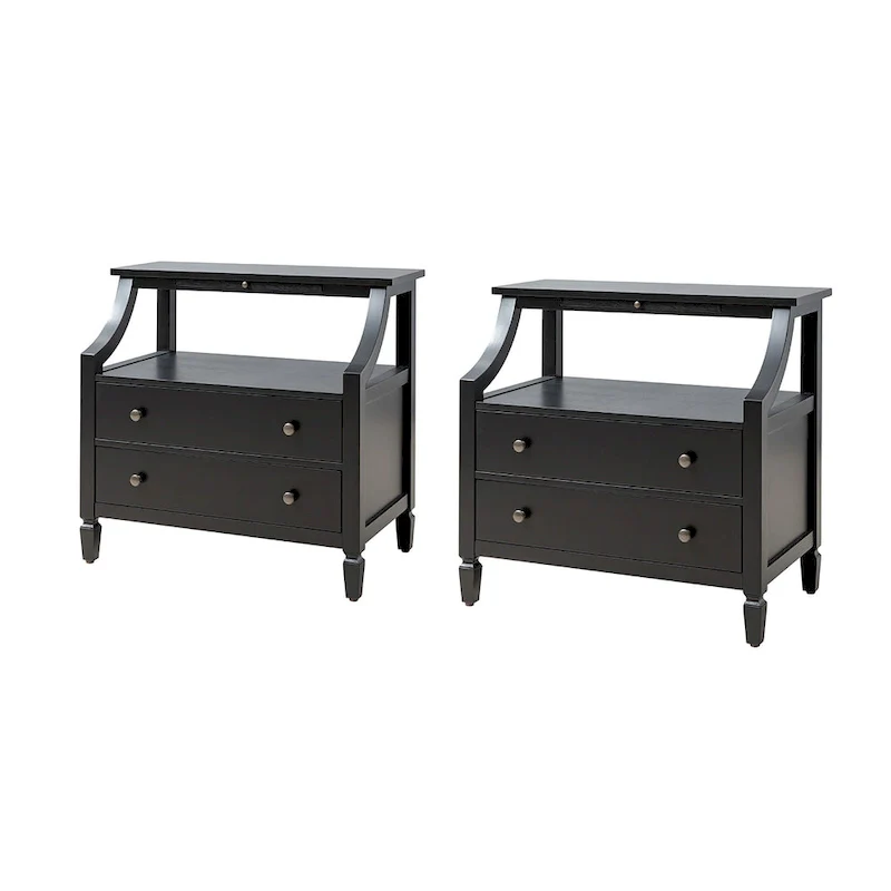 2-Drawer Nightstand with Built-In Outlets and Pull-Out Tray