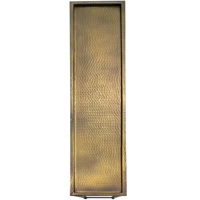 Aurelia 48 Inch Console Sofa Table, Artisanal Hammered Antique Bronze Tray Top, Industrial Black Iron Frame