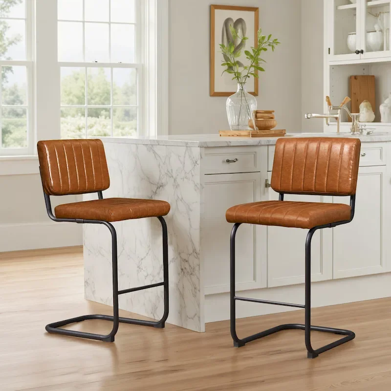 Brown Faux Leather Counter Stool with Chrome Frame