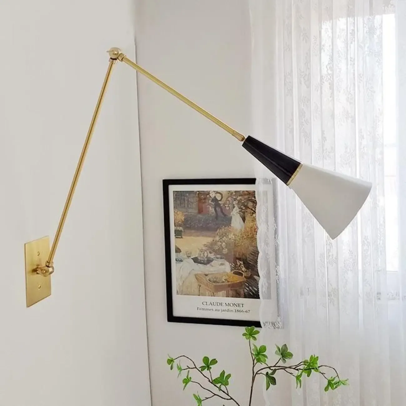 Gold Metal Modern White Aluminum Shade Swing Arm Wall Light