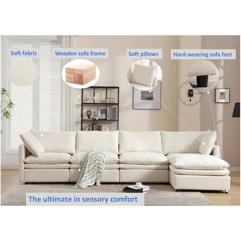 Modern Upholstered Sectional Sofa with Chaise Lounge