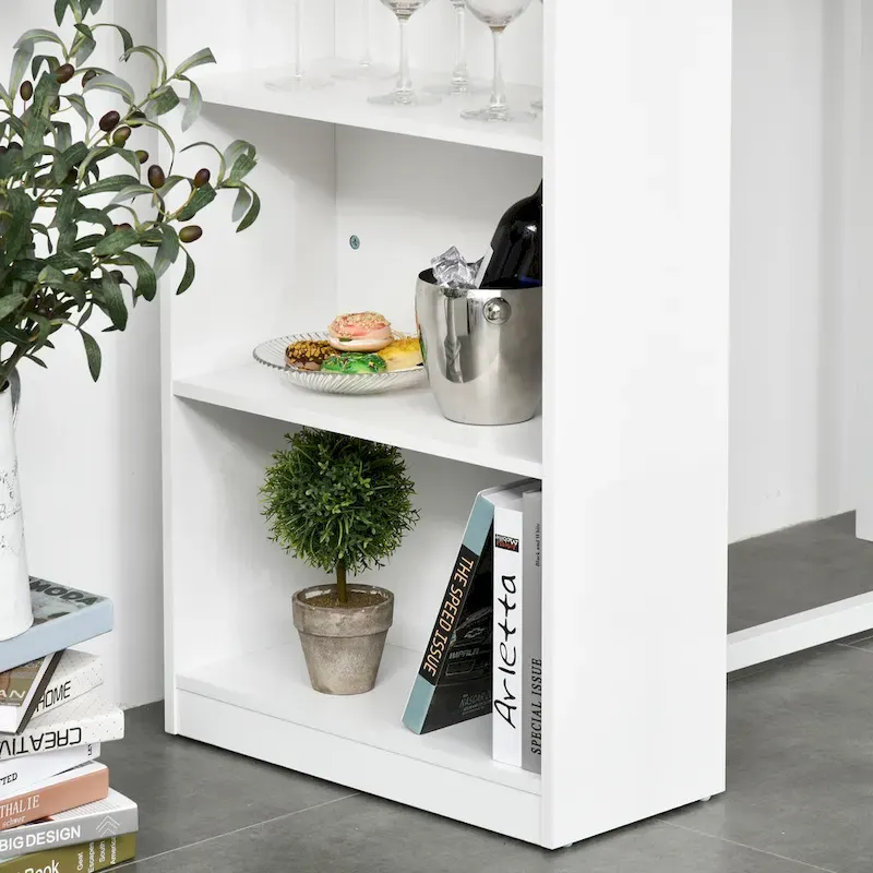 Bar Table with 3-Tier Storage Shelf, Metal Frame, Thick Tabletop - White