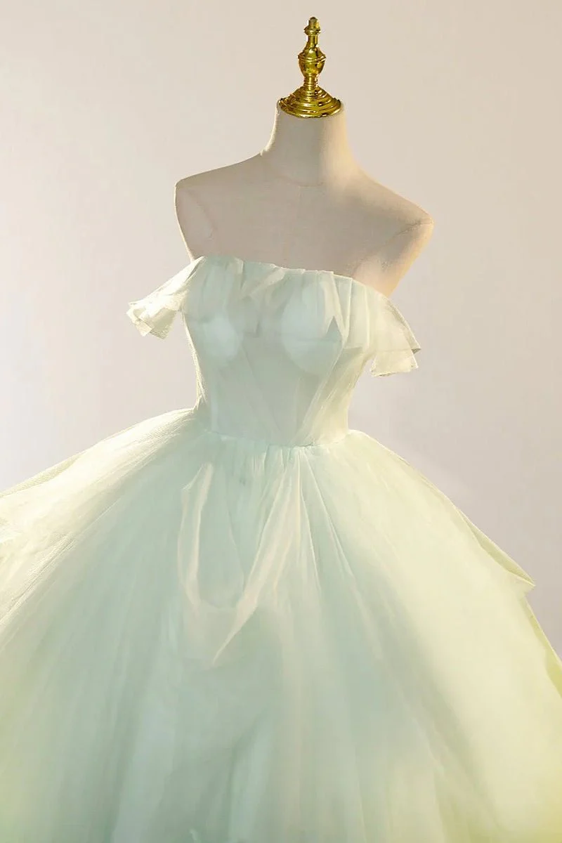 Elegant 3D Flowery Sage Green Tulle Fairy Ball Gown