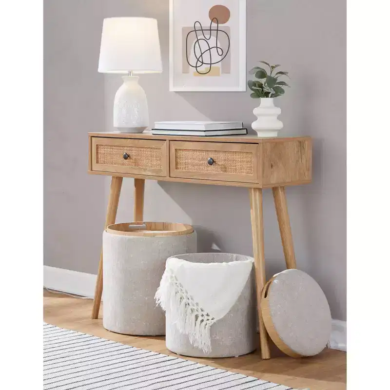 LumiSource Tray Nesting Ottoman Set Light Brown Fabric/Natural Wood