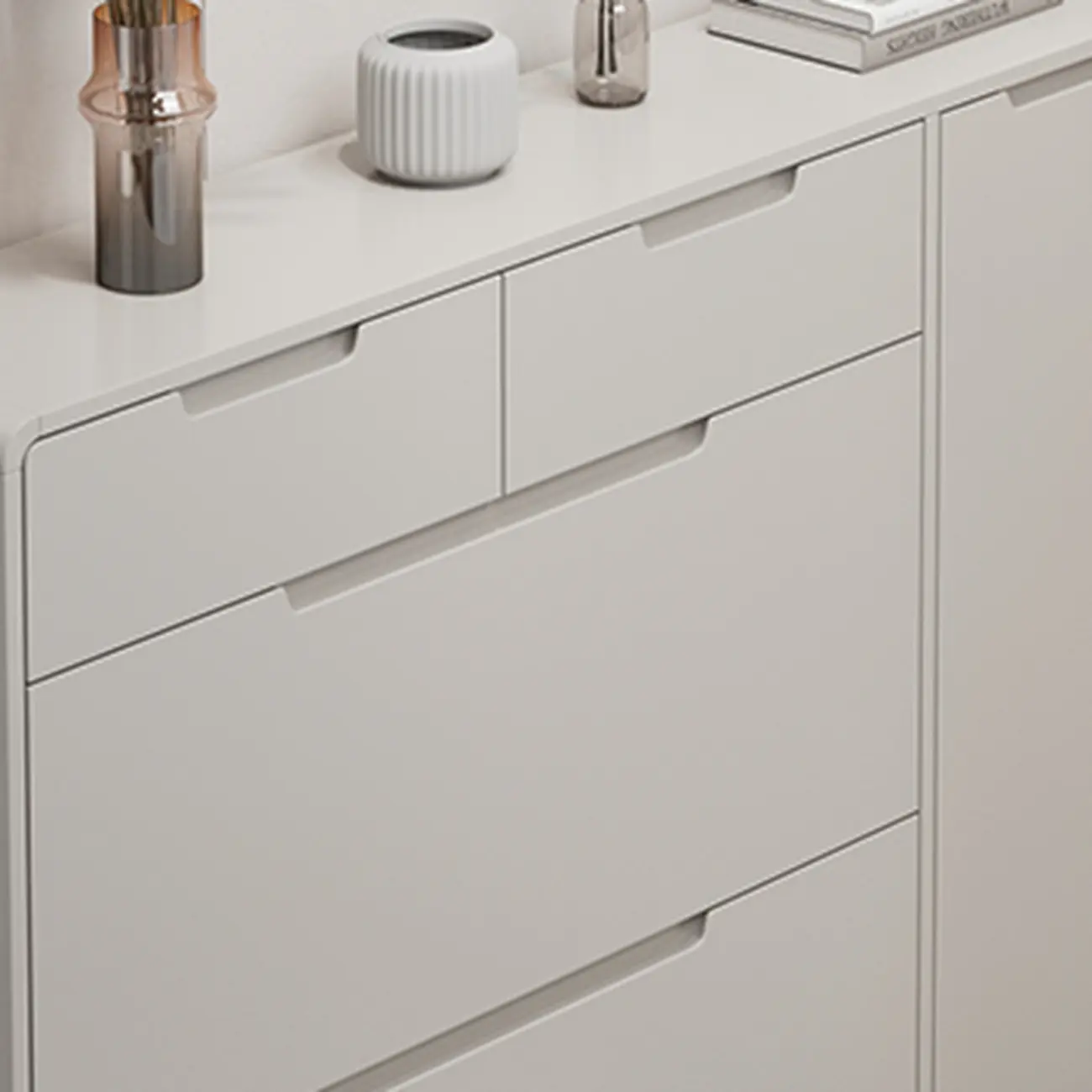 Drop-Front Beige Wood Entryway Shoe Cabinet with 2-Drawer