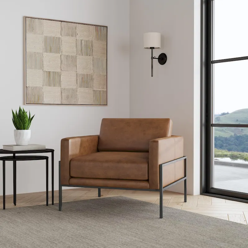 Modern Upholstered Club Chair, Camel/Grey/Blue/Brown, Metal Frame, Single