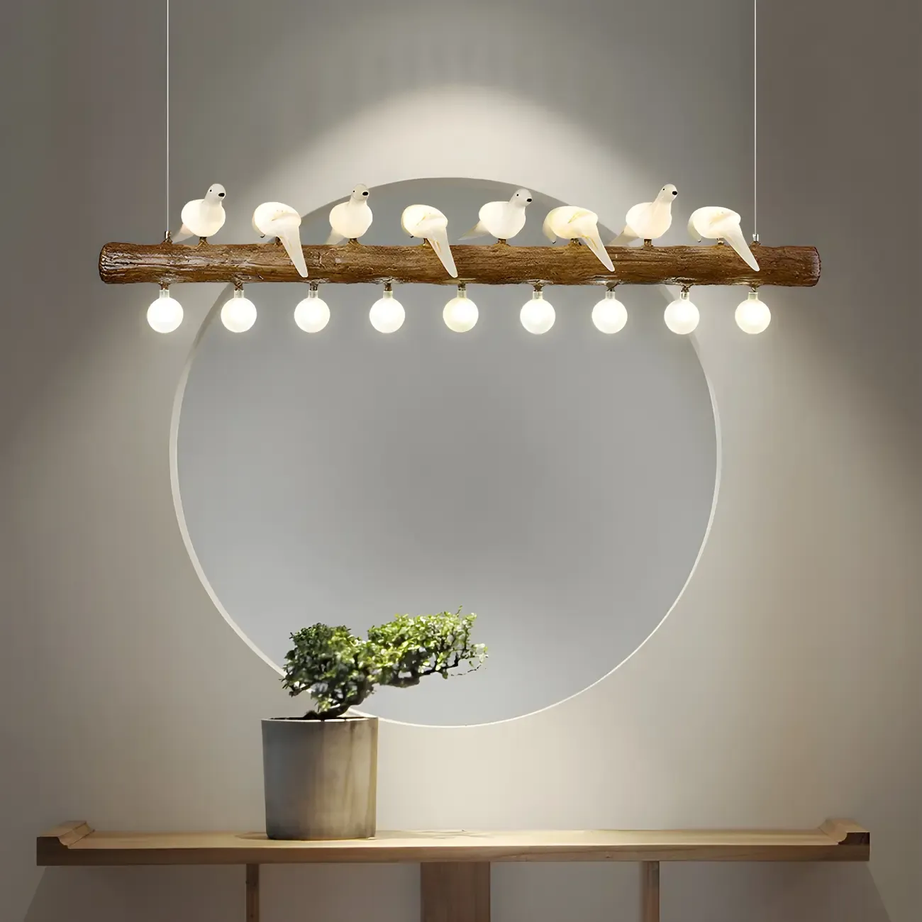 Rustic Wood LED Bird Island Chandelier