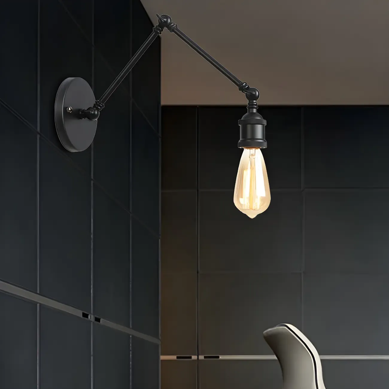 Industrial Open Bulb Swing Arm Wall Light
