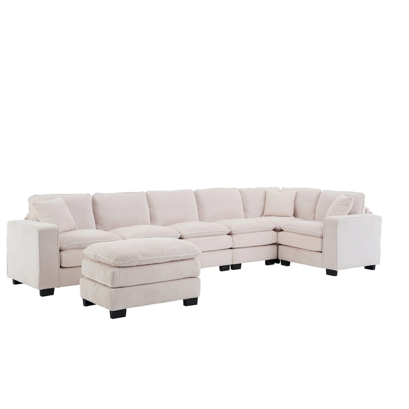 White 118.1 Luxurious U-Shaped 6-Seater Sofa