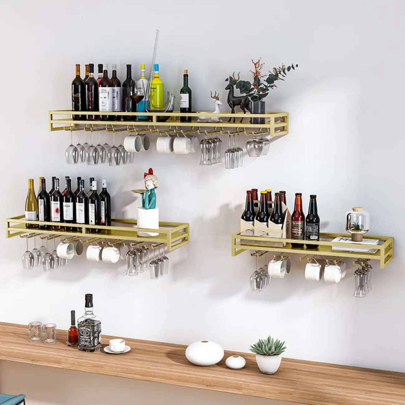 Simple Rectangle Black Wall Mounted Metal Wine Rack