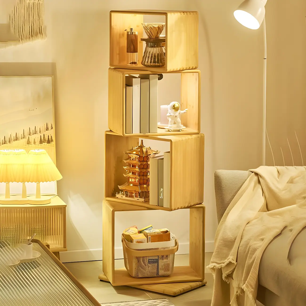 4-Tier Modern Wooden Open Cube Display Bookcase