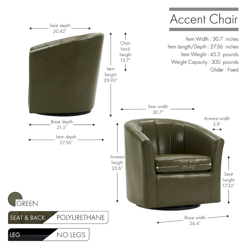 Swivel Barrel Accent Chair - Faux Leather Single Seat