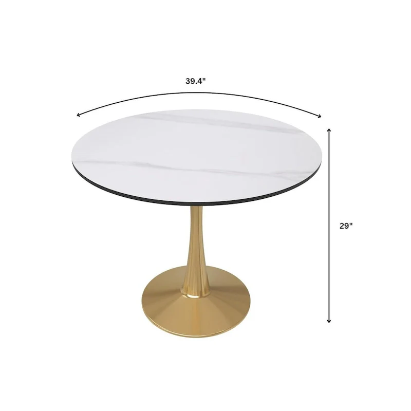 LeisureMod Round Dining Table 40 Sintered Stone Tabletop in Gold Steel Bistro Series