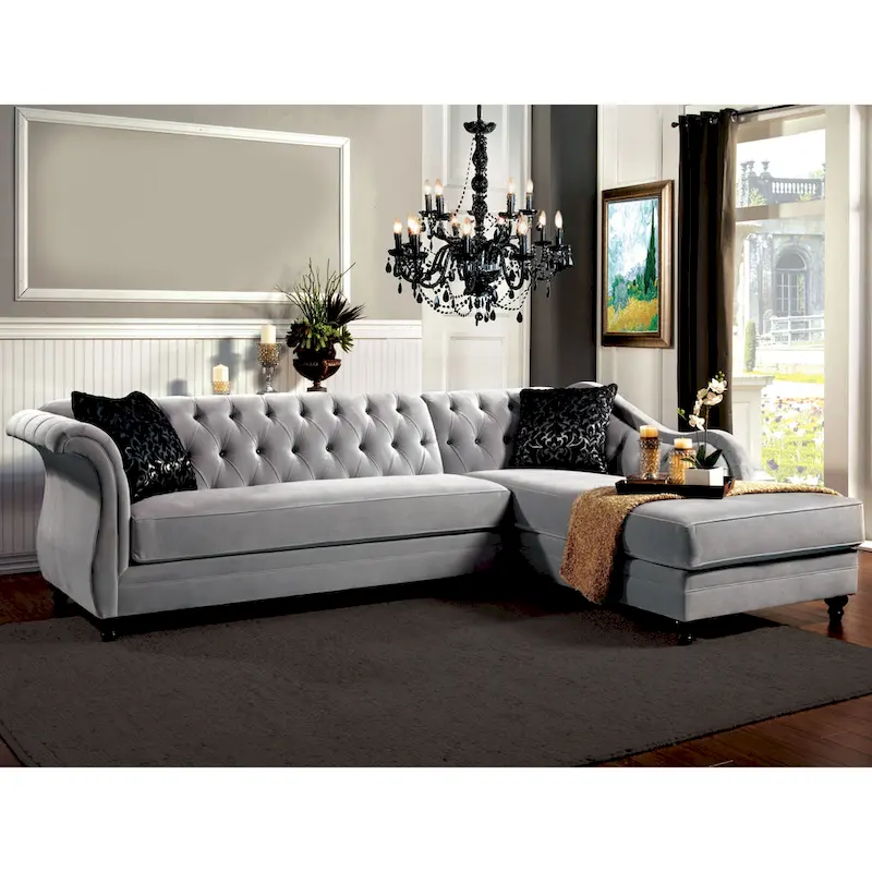 Gito Transitional Velvet Upholstered Tufted Back Sectional by Furniture of America