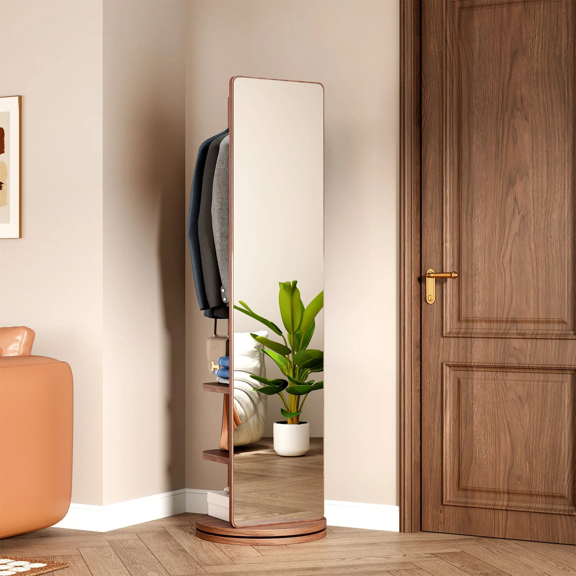 Walker Edison | 360¡ã Rotating 66'x14' Multifunctional Full Length Mirror with Storage