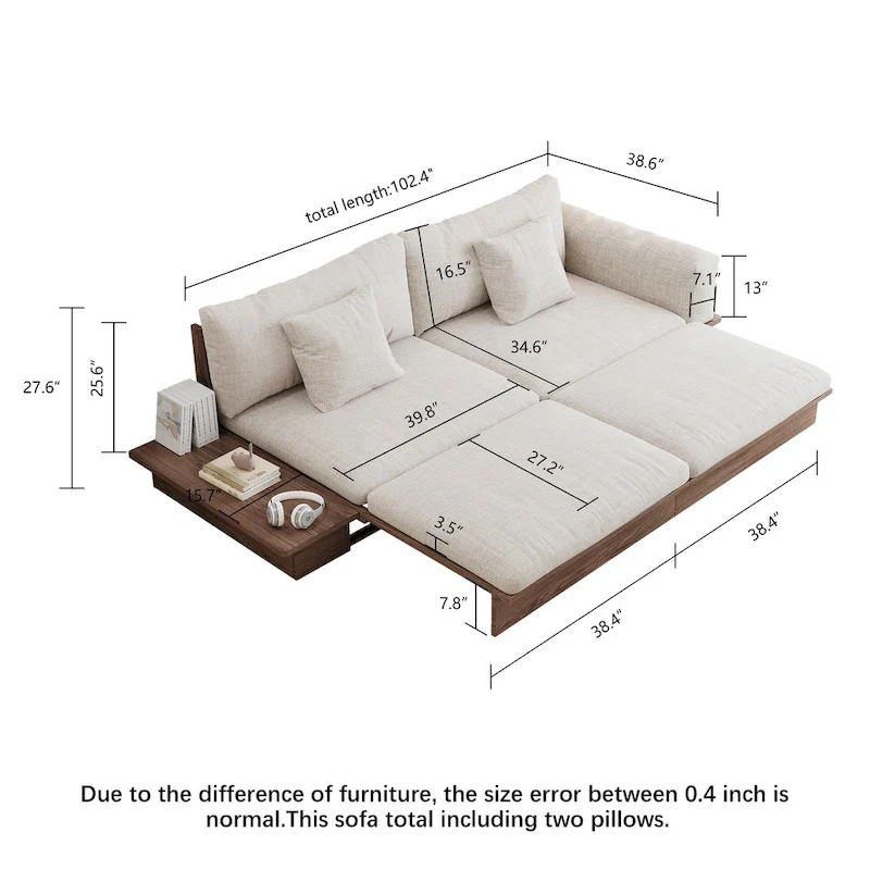 JASIWAY Modern Solid Wood Upholstered Cotton Linen Sofa