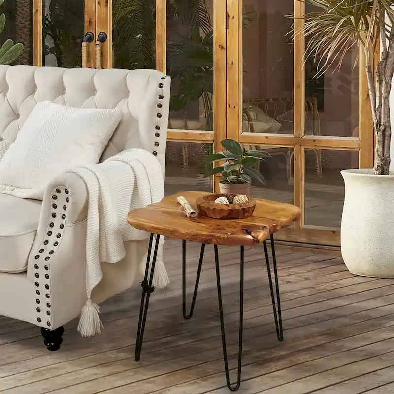 Live Edge Coffee Table - Cedar Wood - Black Hairpin Legs