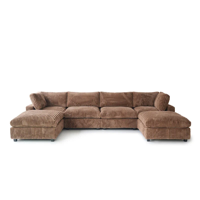 Beige 6-Seat U-Shape Modular Sectional Sofa with Cushions