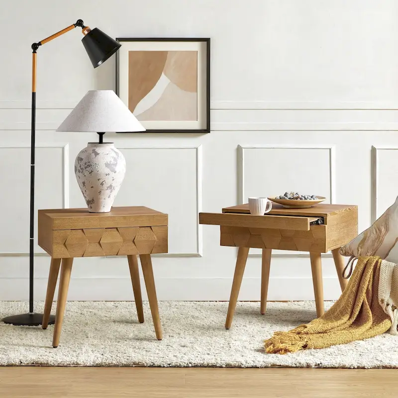 Julian Mid-century Modern End Table with Charging Station Set of 2 by HULALA HOME