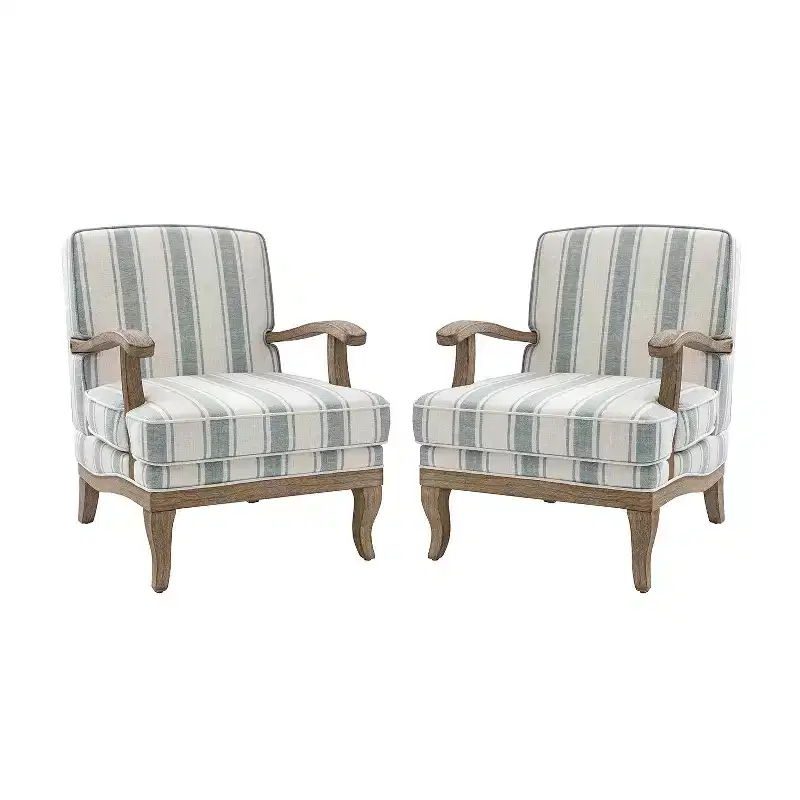 Rinaldo Farmhouse Style Armchair with with Solid Wood Arms for Living Room Lounge Bedroom Set of 2| ART OF LIVING DESIGNS