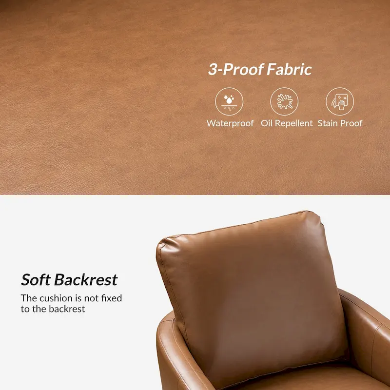 Transitional Swivel Faux Leather Barrel Chair with Metal Base