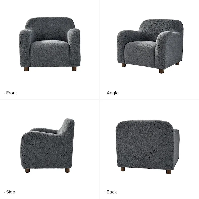 Wayne 35  Wide Boucle Upholstered Teddy Accent Chair with Solid Wood Legs by HULALA HOME