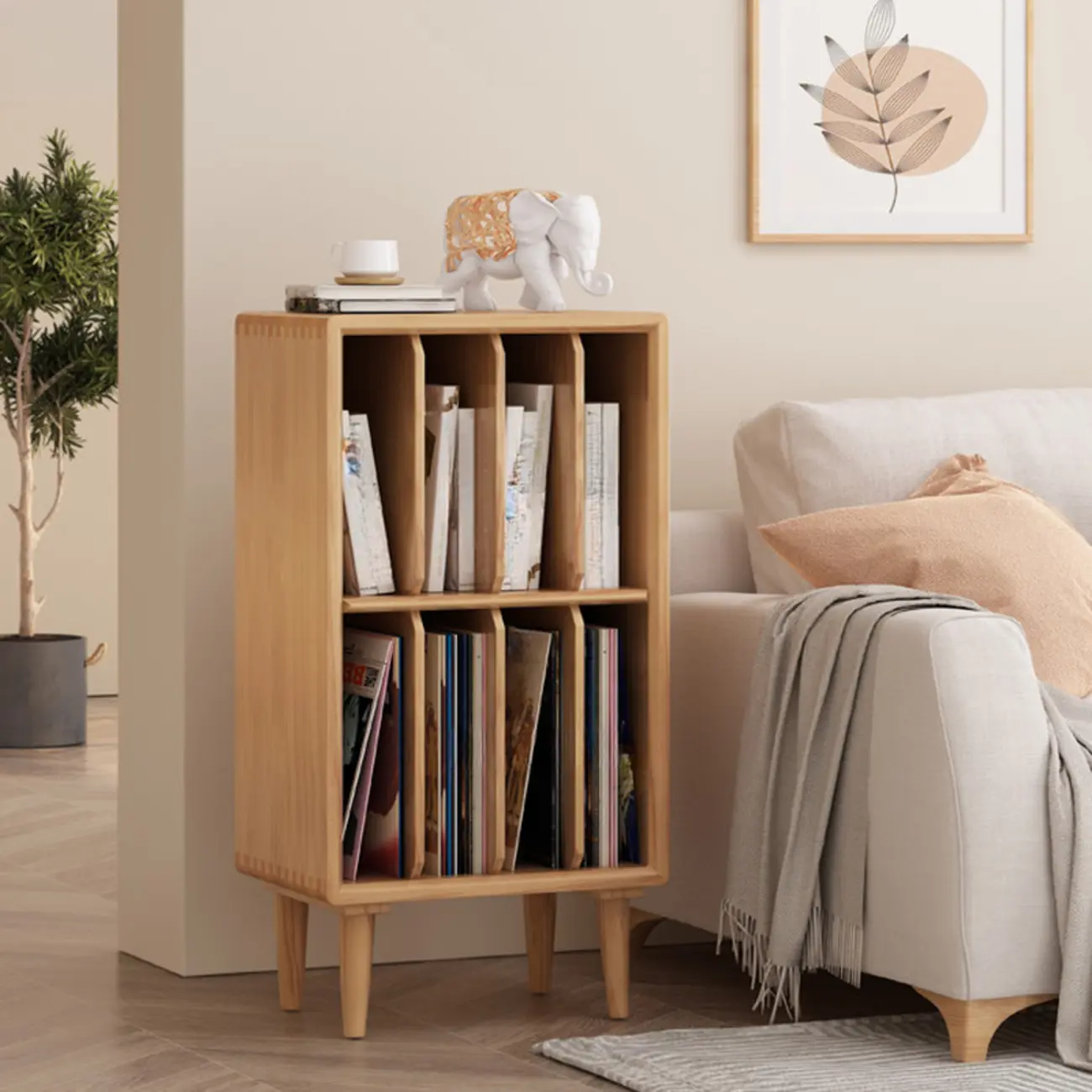 Vertical White Wood Multi-shelves Display Bookcase