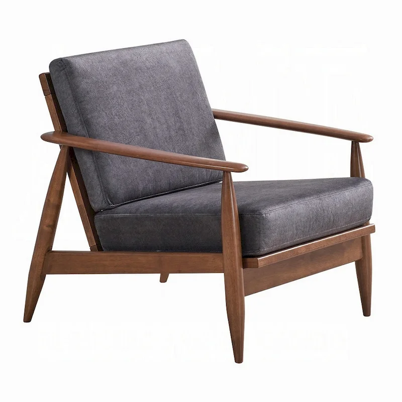 Lissa Accent Chair, Charcoal Gray Soft Cushioning, Brown Wood Frame