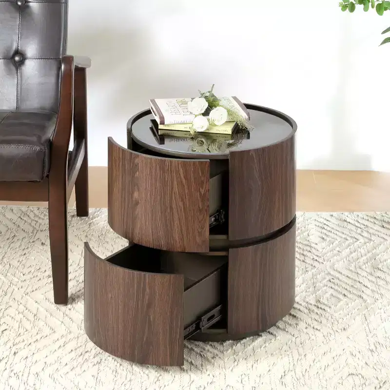 Christopher Knight Home Bernie Modern Round Side Table with Tempered Glass Top and Two Drawers