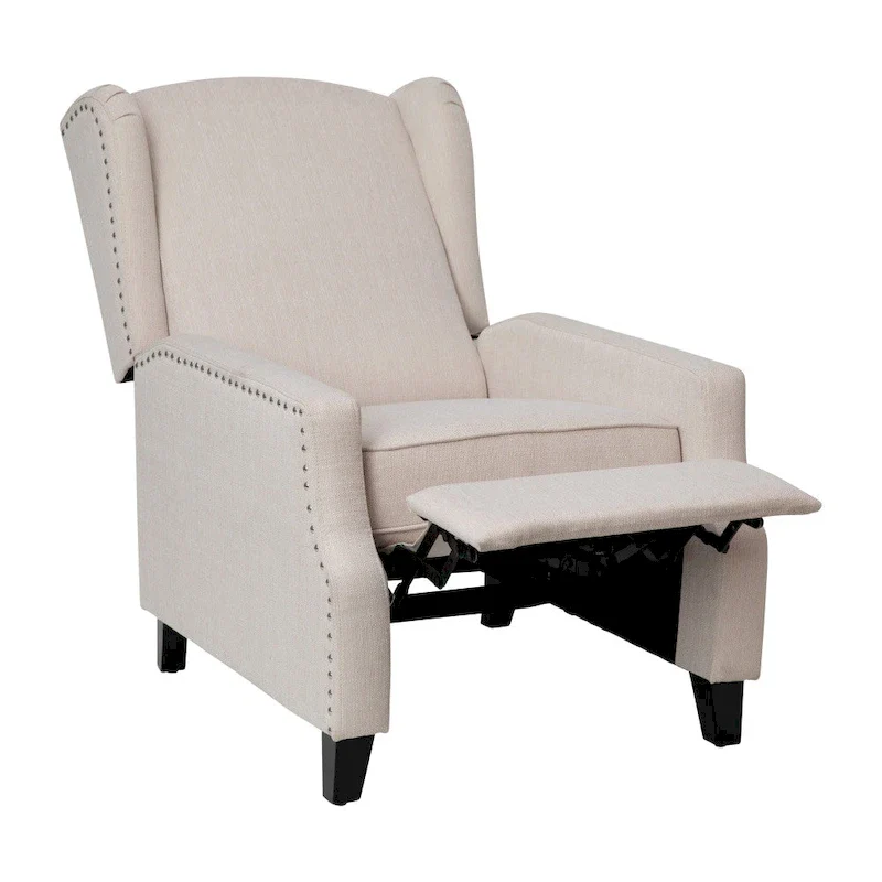 Push Back Wing Back Pocket Spring Recliner with Side Accent Nail Trim