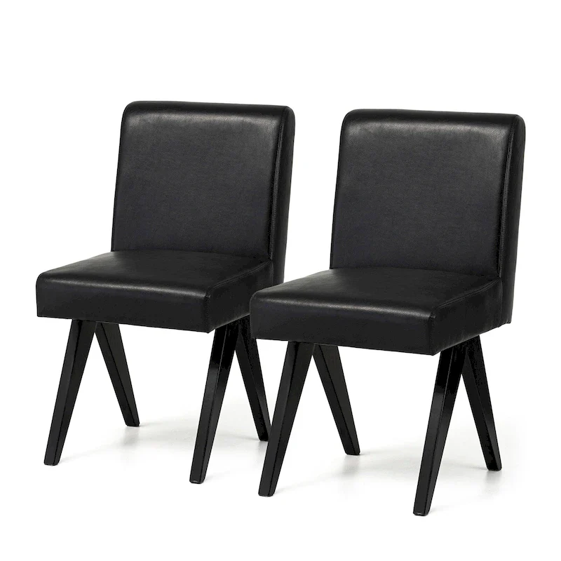 Glitzhome Set of 4 Faux Leather Upholstered Side Dining Chairs with V-shaped Wood Legs