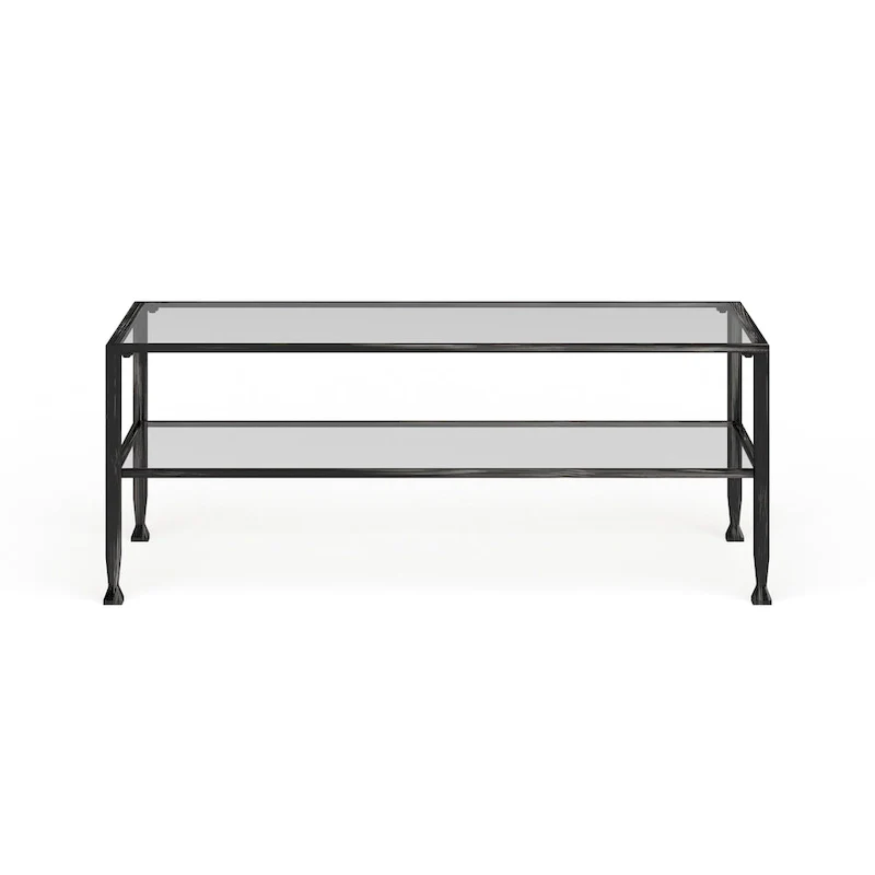 SEI Furniture Glenn Black Rectangle Metal Coffee Table with Glass Top and Bottom Shelf