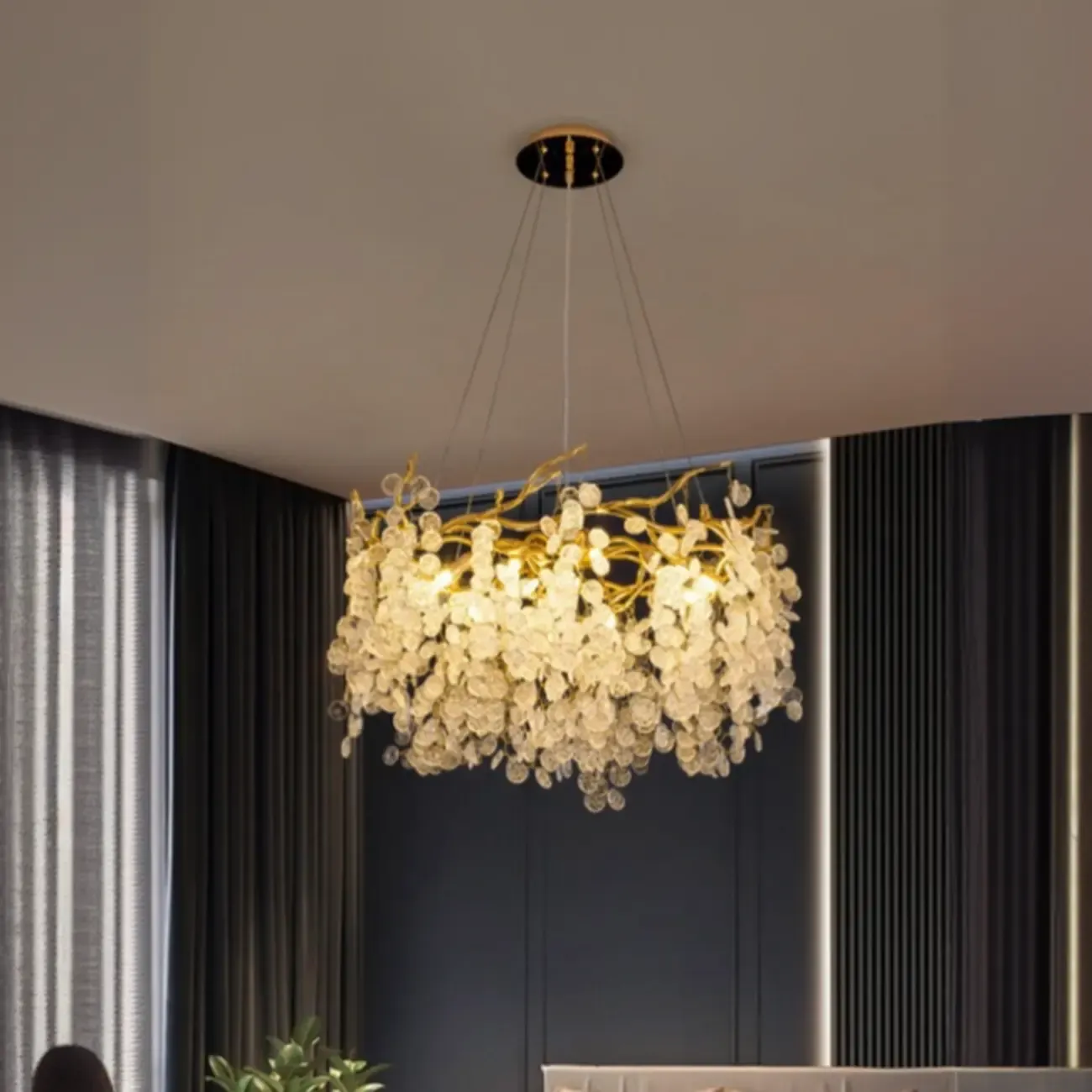 Elegant Golden Branch Glass Pendant Chandelier