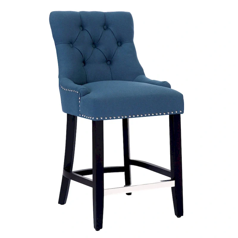 Carter 24  Upholstered Button Tufted Counter Stool, Black Legs