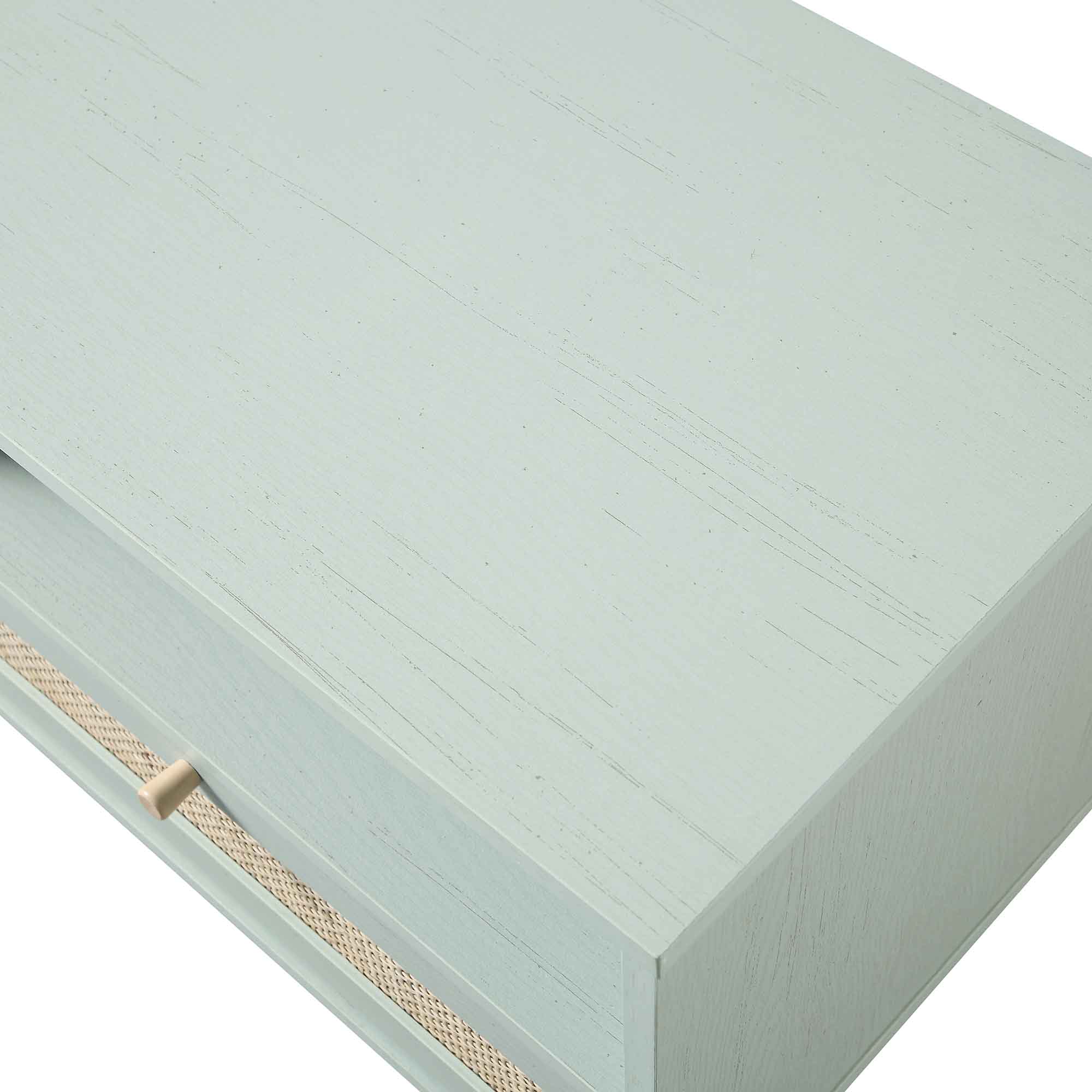 Woven Rattan 63 in. 3-Drawer TV Unit, Mint