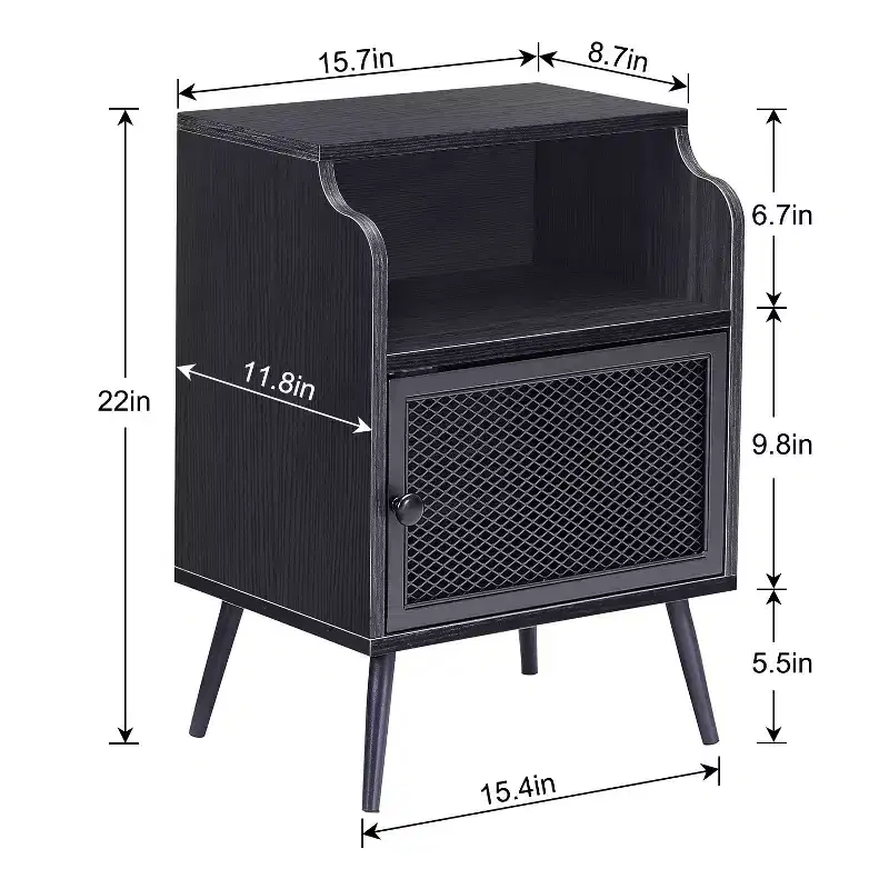 VECELO Mid-Century Nightstand Industrial Bedside End Table with Open Drawer Shelf Brown/Black