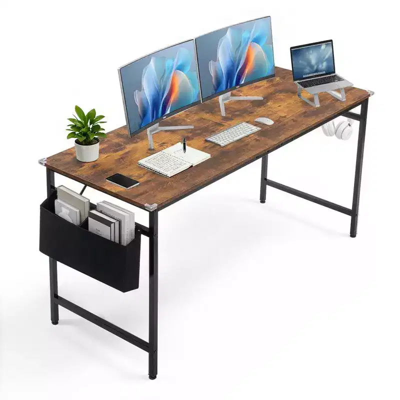 Karl Home 63 Computer Desk for Home Office ,Study Writing Desk with Storage, Side Hooks & Adjustable Feet