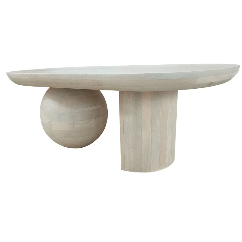 38 Inch Coffee Table, Oblong Mango Wood Top with a Modern Ball Leg