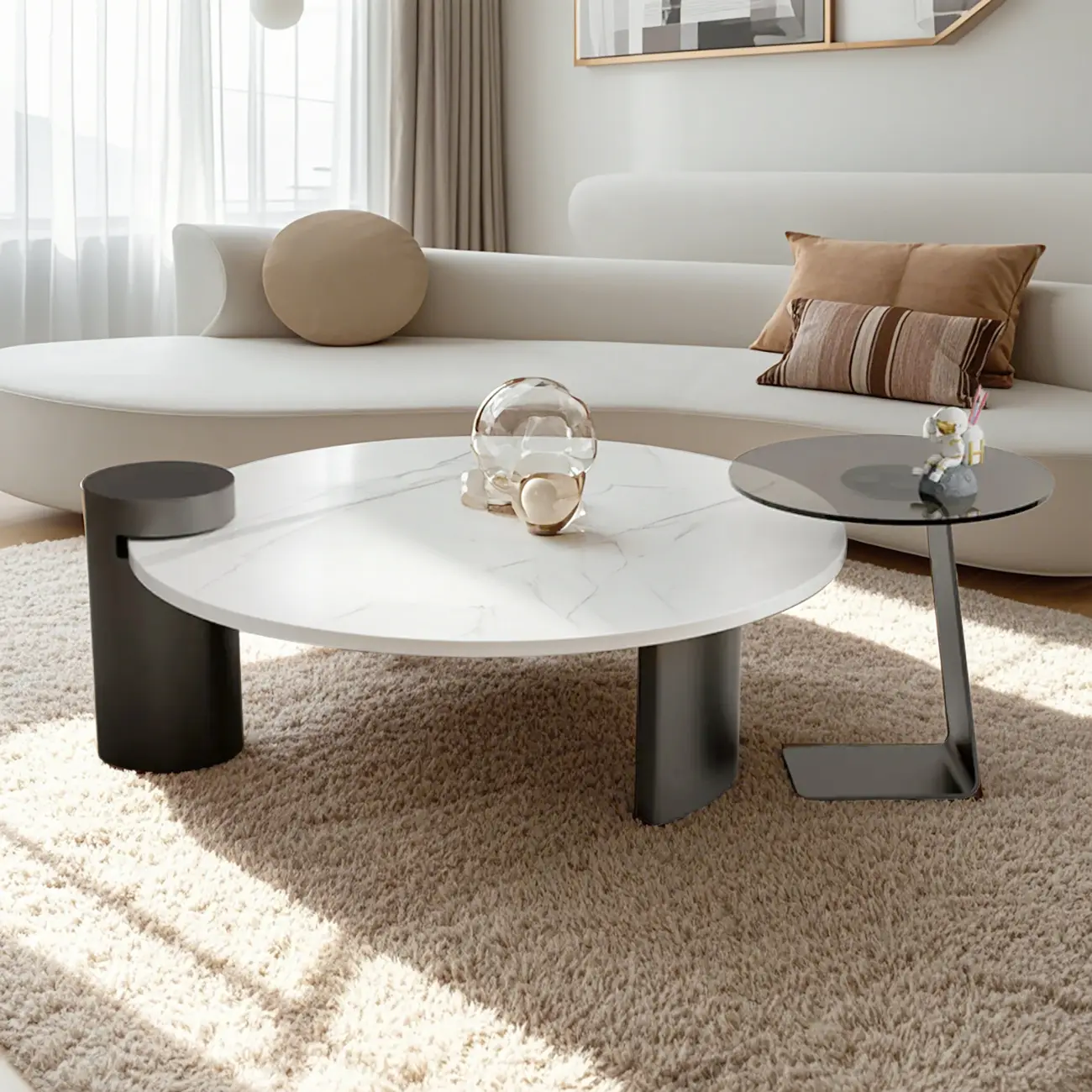 Marble Round Nesting Coffee Table Set with Modern Design