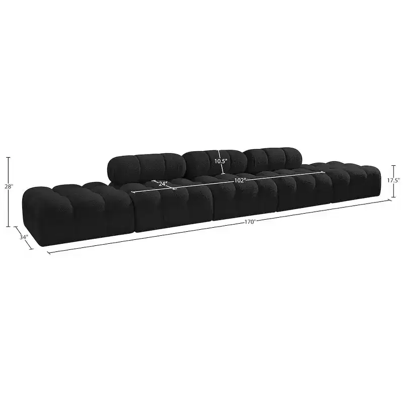 Meridian Furniture Ames 170 Boucle Fabric Upholstered 5pc. Modular Sofa