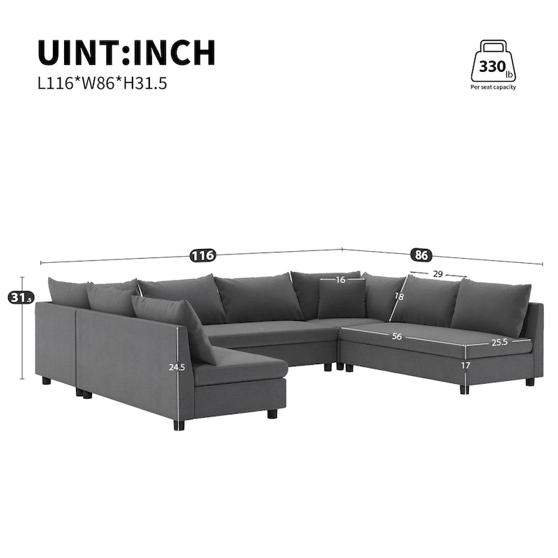116 Chenille U-Shaped Modular Sectional Sofa, 8-Seater