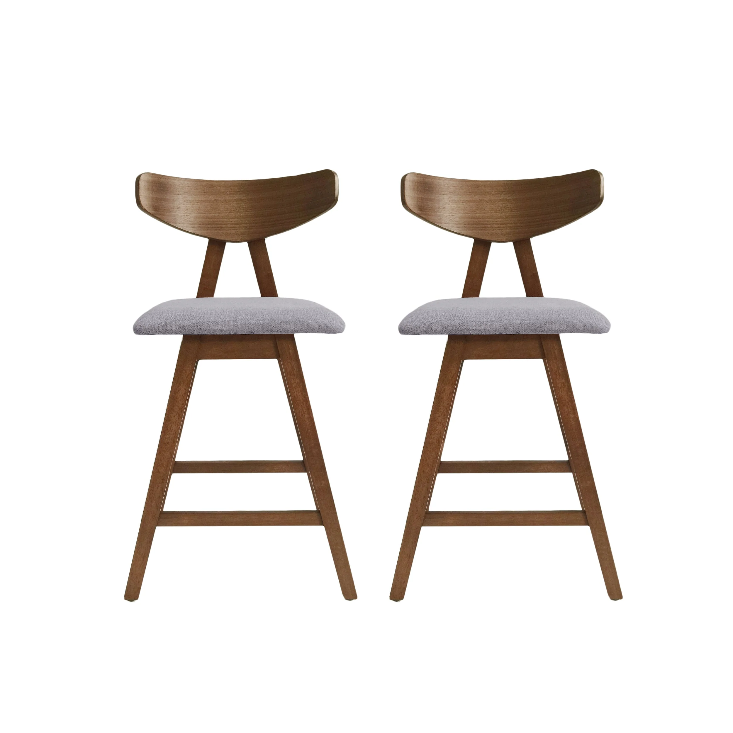 Mid Century Modern Upholstered Wood Counter Stools (Set of 2)