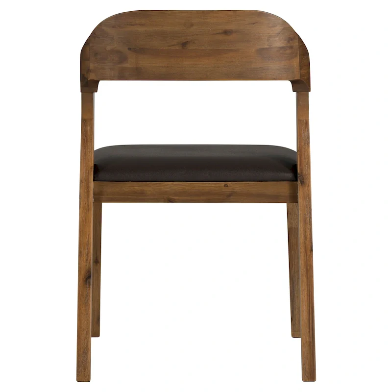 Mid-Century Rubberwood Dining Chair with Faux Leather Seat – Chestnut Wire-Brush