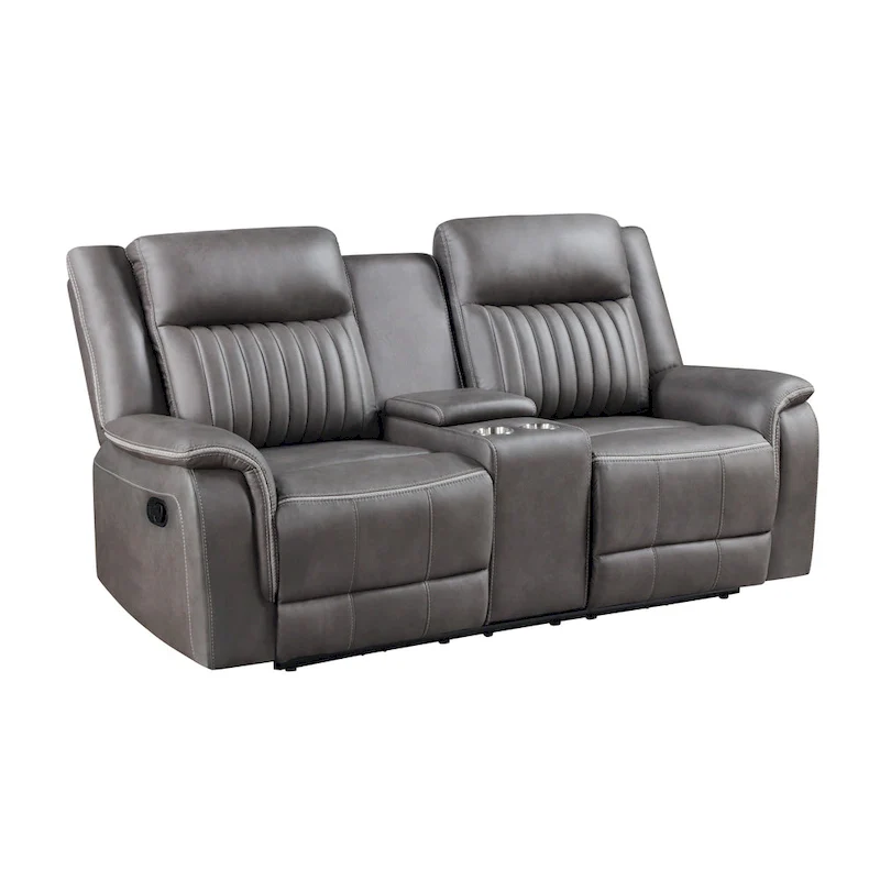 Viann Dual Manual Recliner Loveseat, Cupholder Console, Gray 76 Inch