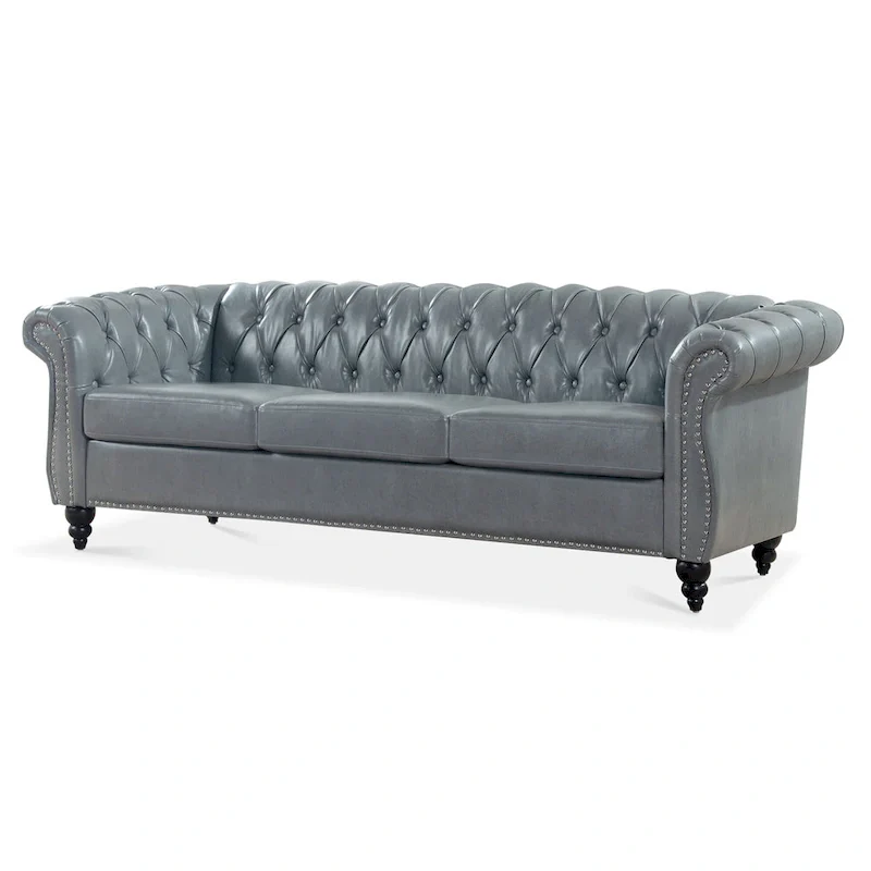 Upholstered Rolled Arm Chesterfield 3-Seater Sofa