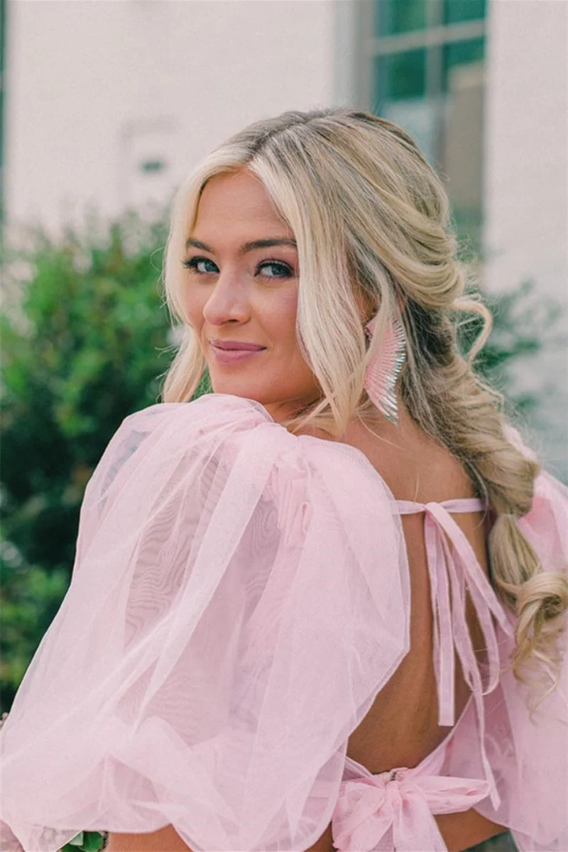 A Line Tow-Piece Tulle Prom Dress with Slit