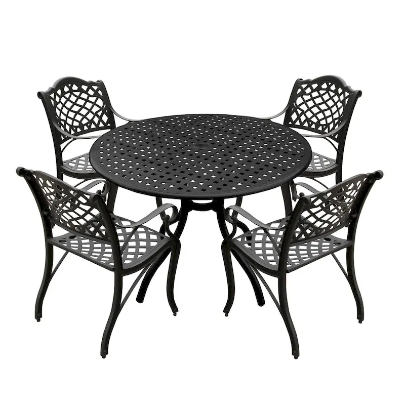 Modern Ornate Outdoor Mesh Aluminum 42-in Round Patio Dining Set with Four Chairs - N/A