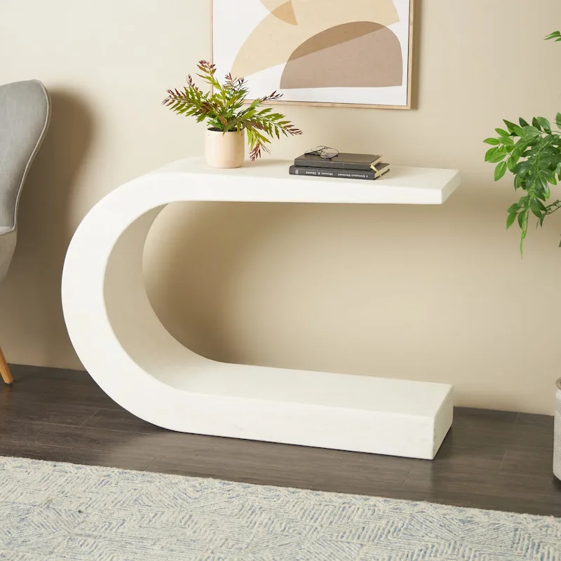 C-Shaped Console Table with MDF Top, White, 12W x 44L x 25H