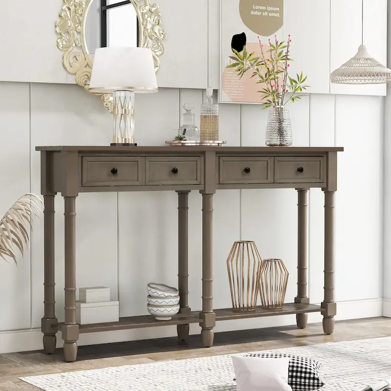 Console Sofa Table with Two Storage Drawers And Bottom Shelf